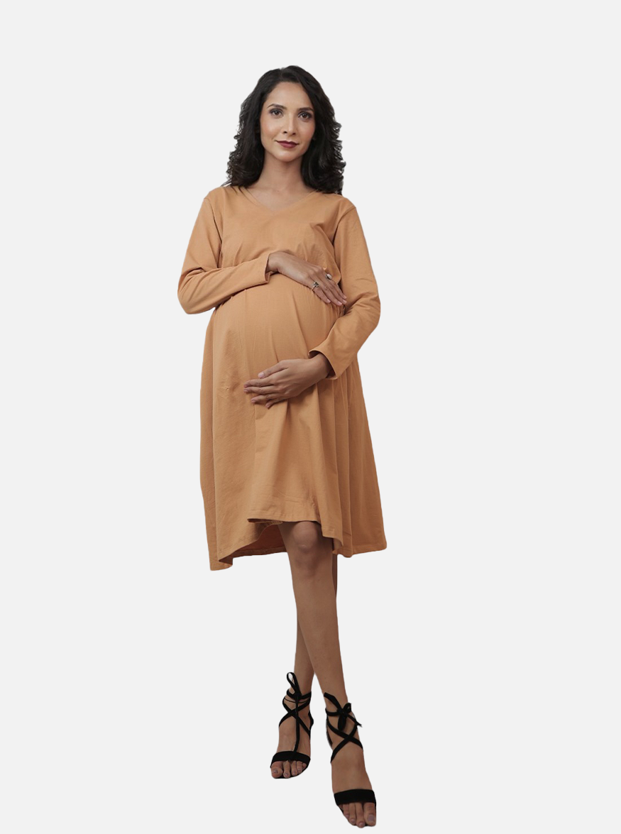 Women Grey Printed Flared Maternity Dress